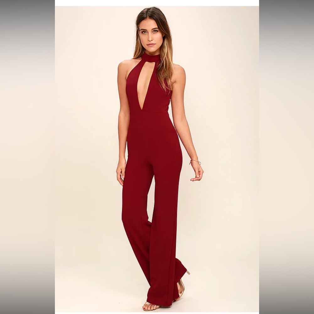 Lulus You Light Up My Life Red Wine Jumpsuit sz M NWOT